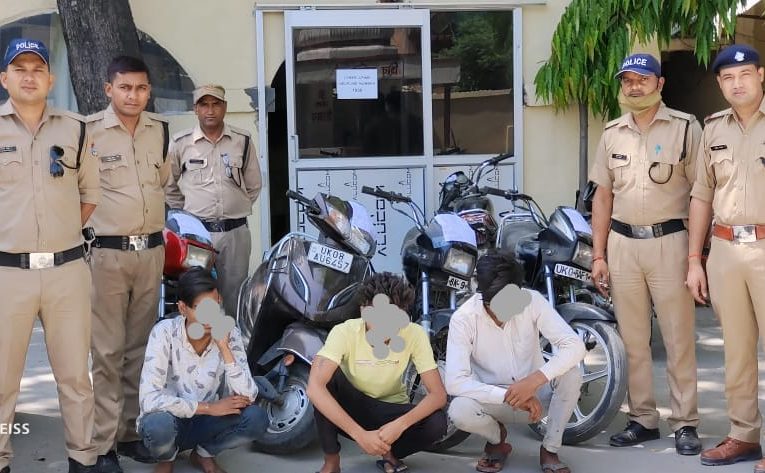 कनखल पुलिस ने तीन आरोपियों को किया गिरफ्तार, कब्जे से चोरी की तीन मोटरसाइकिल बरामद
