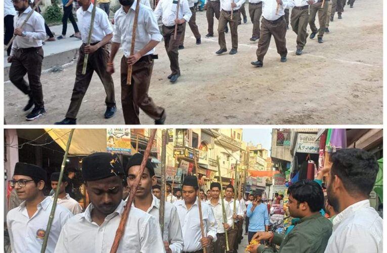 भगवानपुर में आरएसएस के स्वयं सेवकों ने निकाला पथ संचलन, लोगों ने स्वयंसेवकों पर बरसाए फूल