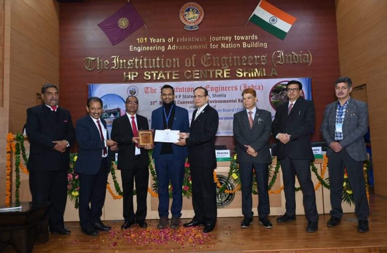 शिमला में आईआईटी रुड़की के अंकित अग्रवाल को मिला आईईआई यंग इंजीनियर्स अवार्ड